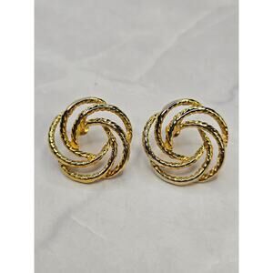 Textured Gold Tone Round Spiral Swirl Earrings